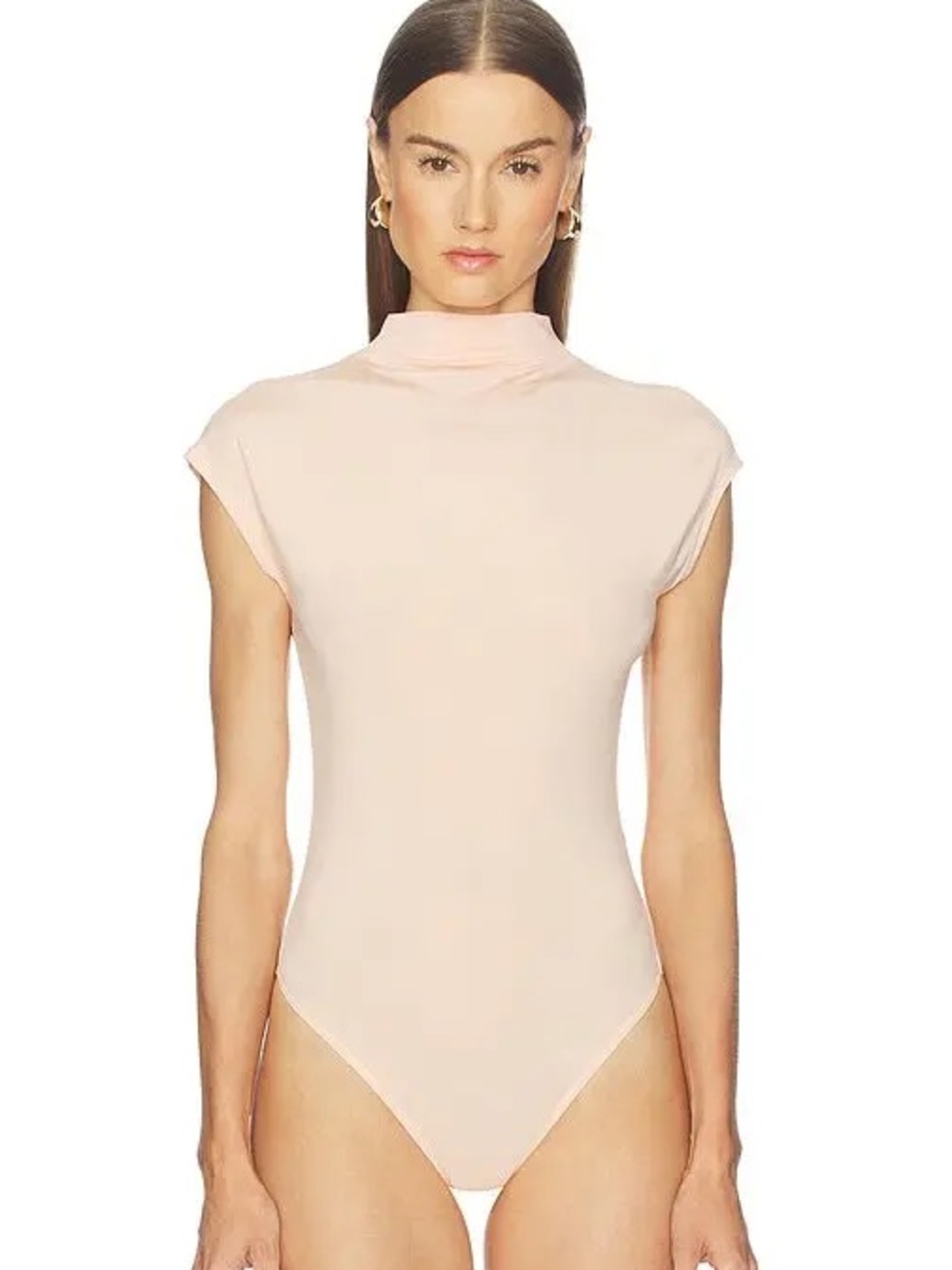 L'Academie Peach Mock Neck Cap Sleeve Top